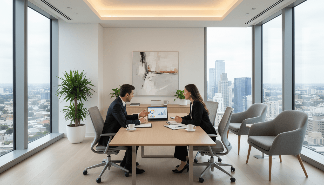 Professional financial advisor meeting with client