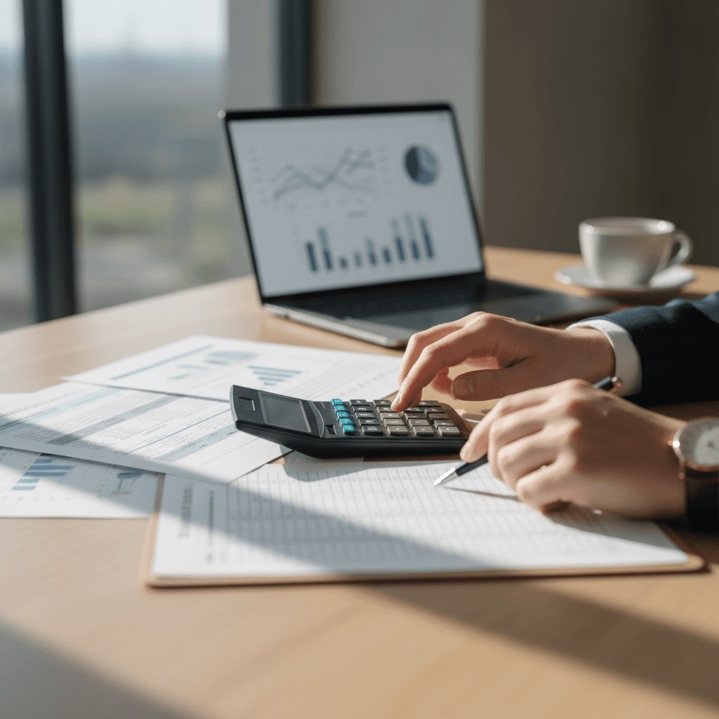 Professional reviewing loan documents at desk